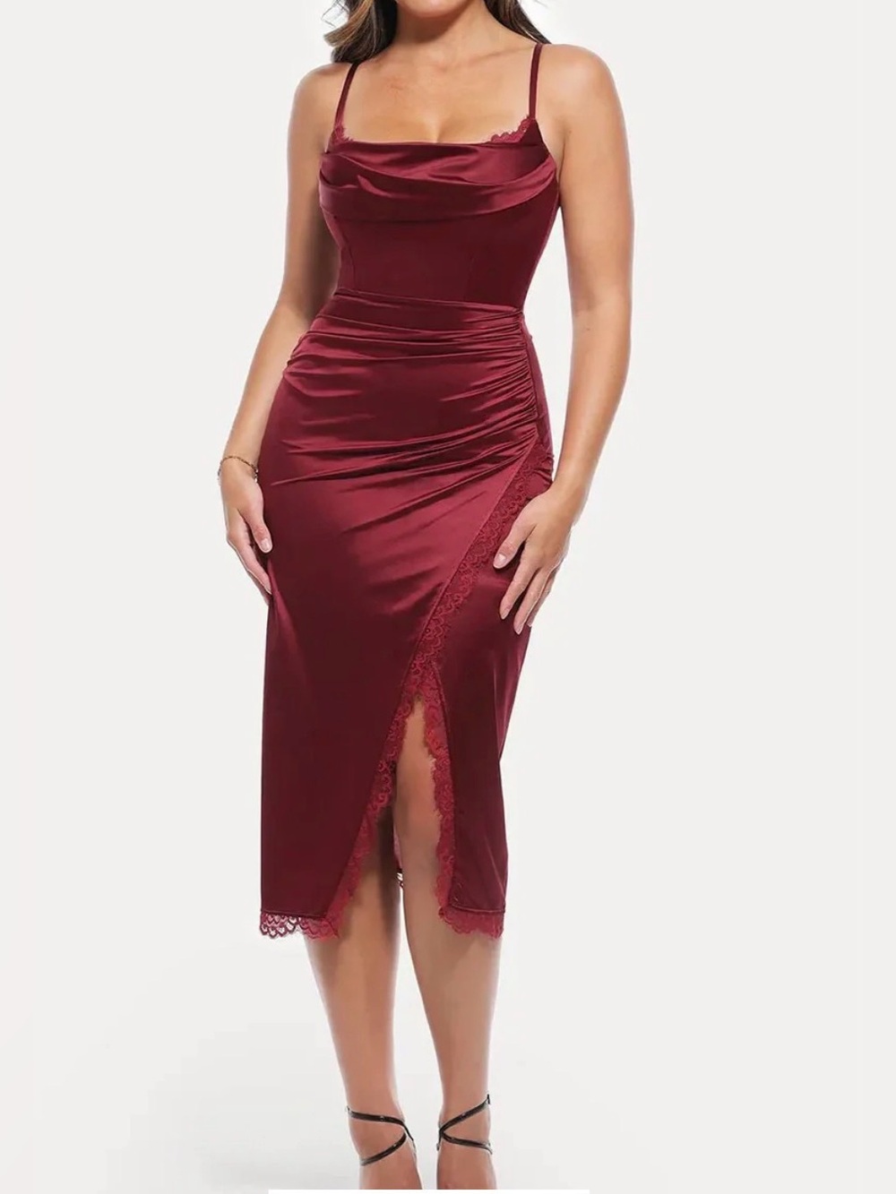 popilush Satin Cowl Neck Midi Dress in Deep Wine size medium NWT